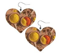 Various Seasonings Printed Patterns Double-Sided Faux Leather Large Dangle Earrings for Women Heart-Shape Lightweight Spring Winter Decorative Earrings for Holiday Concert Party Decor Gifts