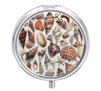 Various Shell Images Pill Box Cute Round Pill Case Portable Medicine Tablet Vitamin Holder Organizer for Purse Pocket