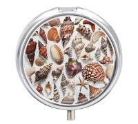Various Shell Images Pill Box Cute Round Pill Case Portable Medicine Tablet Vitamin Holder Organizer for Purse Pocket