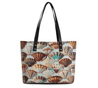 Various Shell Patterns Tote Bag Large Soft Leather Purse with Zipper Lightweight Ladies Shoulder Handbag