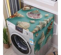 Various Shell Patterns Washer And Dryer Cover with Storage Pockets for The Top Load Dustproof Washing Machine Cover Flax Appliance Protector Mat Pad Home Kitchen Laundry Room Accessory 54.5x20.5 In