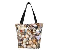 Various Shells Fashion Canvas Tote Bag With All Over Print Design,Large Reusable Shopper Tote With Double Handles,Beach Tote, Weekend Bag