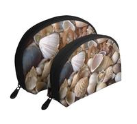 Various Shells Printing Shell Makeup Bag Set 2-Piece Cosmetic Bags Portable Travel Makeup Storage Bag for Women Girls