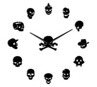 Various Skull Heads Decorative DIY Sticker Large Wall Clock Dead Skeleton Cranium Modern Novelty Gift Custom DIY Big Wall Clock(Black,27inch)