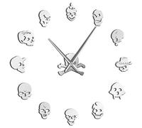 Various Skull Heads Decorative DIY Sticker Large Wall Clock Dead Skeleton Cranium Modern Novelty Gift Custom DIY Big Wall Clock(Silver,47inch)