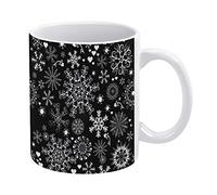 Various Snowflakes Set Seamless On Black White Ceramic Cup Mug for Tea Coffee Milk Juice 11 Oz for Home Party Offices Cafe Mom Father Daughter Son Gift