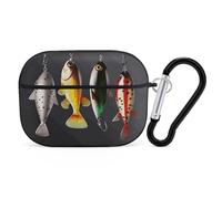 Various Type of Fishing Baits AirPods Pro Case Cover with Keychain Ring PC Hard Shell Protective Case for AirPods Pro 2nd for Women Men Generation Easy Open Full Drop Protection Cover Black-Style