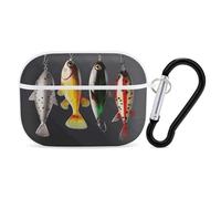 Various Type of Fishing Baits AirPods Pro Case Cover with Keychain Ring PC Hard Shell Protective Case for AirPods Pro 2nd for Women Men Generation Easy Open Full Drop Protection Cover White-Style