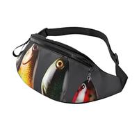 Various Type of Fishing Baits Fanny Pack for Men Women, Waterproof Sports Waist Bag Fashion Belt Bag Crossbody Bags Hip Bum Bag with Adjustable Strap Large Sling Bag Purse for Travel Hiking