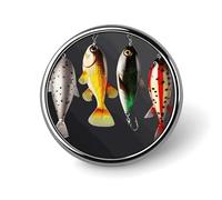 Various Type of Fishing Baits Round Badge Cute Enamel Lapel Pin Brooches Button Pin Personalized Clothing Decoration Unisex Badge Holder Hats Bags Shirts Decor
