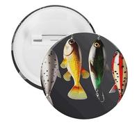 Various Type of Fishing Baits Tinplate Badge 12PCS Personalized Round Brooch Large Craft Button Suitable for Teachers, Nurses, Doctors, Staff, Party Gift Accessories