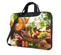 Various Vegetables And Fruit Printed Laptop Bag Tote Shoulder Briefcase Messenger Bag For Unisex Business Office Work Bag, Black, 15.6 inch