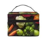 Various Vegetables Introduction - Portable Travel Makeup Case Versatile Zipper Pouch for Large Capacity Polyester Makeup Bag, Black, One Size, Black/White, One Size