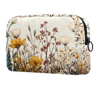 Various Wildflowers and Delicate Plants Pattern Cosmetic Makeup Bags, Small Travel Zipper Pouch Portable Toiletry Bag Makeup Organizer for Women Teen Girls