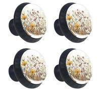 Various Wildflowers and Delicate Plants Pattern Kitchen Cabinet Knobs, Decorative Drawer Dresser Knobs with Screws Pulls Handles Hardware for Home Furniture, 4 Pack
