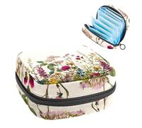 Various Wildflowers and Delicate Plants Sanitary Napkin Storage Bag, Large Menstrual Cup Pouch with Zipper, Period Pads Bag Store Panty Liners Tampons for Girls Women