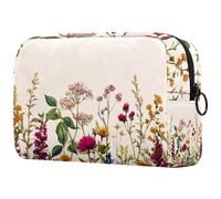 Various Wildflowers and Delicate Plants Small Makeup Bag for Purse, Portable Cosmetic Bag Zipper Makeup Pouch for Women, Stationery, Toiletries, Travel Accessories