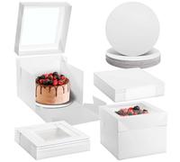 Varku 15 Sets Cake Boxes, Including 15 Cake Boxes & 15 Boards, 10×10×8" White Bakery Boxes with Windows, Disposable Cake Containers with Lids for Cakes, Pastries, Pies, Cupcakes