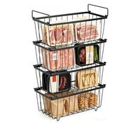Varku 4 Pack Chest Freezer Organiser, Stackable Wire Chest Freezer Baskets to Sort Frozen Food, Freezer Storage Bins with Handles for Easy Access Improved Air Circulation for Freshness Black