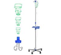 Varku Stainless Steel IV Pole with Wheels - Adjustable Drip Stand with Handle & Storage Tray - 22 Lbs Bearing Capacity Infusion Stand with 4 Hooks & 3 IV Bag for Hospital & Home Care (5 Wheels)