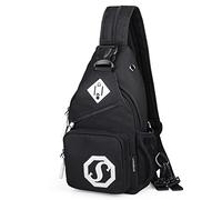 VARLIVOO Fashion Women Sling Bag with Headphone Jack Design Chest Pack Shoulder Bags Ladies Crossbody Bag Travel Hiking Sling Backpack Waterproof Polyester Black