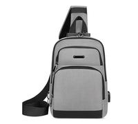 VARLIVOO Men's Sling Bag Shoulder Bag with USB Charging Port & Combination Lock Chest Bag Crossbody Bag Anti-Theft Sling Backpack for Work Travel School Waterproof Polyester Daypack Gray A