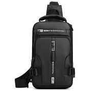 VARLIVOO Mode Men's Sling Bag Chest Bag with USB Charging Port Sport Shoulder Bag Casual Crossbody Bag Anti-Theft Sling Backpack for Work School Travel Waterproof Polyester Messenger Bag Black