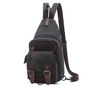 VARLIVOO Retro Men's Sling Bag Small Chest Bag Backpack Shoulder Bags Crossbody Bag School Travel Hiking Camping Cycling Outdoor Sports Canvas Daypack Sling Backpack Black