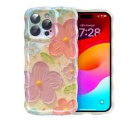 Varluft Floral Case for iPhone 15 Pro Max, Vintage Oil Painting Printed Flowers Cases, Shiny Cute Curve Edge iPhone Cases Girly Aesthetic, Durable Soft Protective Phone Cover for Woman (Pink)