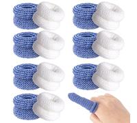 VARMDUKKE 14PCS Finger Bandages for Finger Tips, Breathable Finger Cots Finger Protectors for Wounds, Elastic Finger Gloves Thumb Covers for Garden, Kitchen, Sculpture - Blue, White