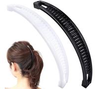 VARMDUKKE 2PCS Banana Hair Clips, Large Strong Hair Claw Clip with Double Combs, Classic Non-slip Hair Accessories for Women Straight Curly Long Hair - White, Black (Smooth Egde)