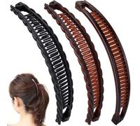VARMDUKKE 3PCS Banana Hair Clips, 2 Styles Large Strong Hair Claw Clip with Double Combs, Classic Non-slip Hair Accessories for Women Straight Curly Long Hair - Black, Brown