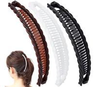 VARMDUKKE 3PCS Banana Hair Clips, Large Strong Hair Claw Clip with Double Combs, Classic Non-slip Hair Accessories for Women Straight Curly Long Hair - White, Black, Brown