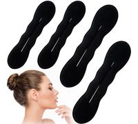 VARMDUKKE 4PCS Hair Bun Maker, 2 Sizes Non-Slip Buns Lazy Curler Clip Tie for Women, Reusable Sponge Hair Bun Shaper Updo Hairstyles Accessories for Weddings, Parties, Daily Use - Black