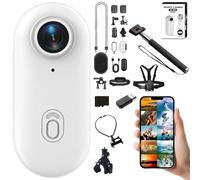 Varnock Hd Action Camera, 170° Wide Angle 4K POV Thumb Camera with Wifi, Wearable Body Mount Kit, Compact Pocket Video Recorder for Cycling, Diving, Vlogging Adventures (White,Upgrade 128 G)