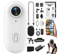 Varnock Hd Action Camera, 170° Wide Angle 4K POV Thumb Camera with Wifi, Wearable Body Mount Kit, Compact Pocket Video Recorder for Cycling, Diving, Vlogging Adventures (White,32 G)