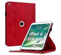 Varohix Case for iPad 6th / 5th Generation 9.7" 2018/2017,iPad Air 2 / Air 1 360 Degree Rotating PU Leather Folio Protective Cover with Auto Sleep/Wake,Card Holder&Shoulder Strap for Woman Man, Red