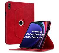 Varohix Case for Samsung Galaxy Tab S10 Plus 2024/ S9 Plus/S9FE Plus 12.4,360 Degree Rotating PU Leather Folio Protective Cover with Auto Sleep/Wake,Card Holder&Shoulder Strap for Woman Man, Red