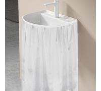 Varpotle Fabric Sink Skirt for Pedestal Sinks - Waterproof Under Sink Curtain Skirt to Hide Cleaning Supplies - Self-Adhesive, Easy Install, 55 x 32 Inch Bathroom Storage Solution (White)