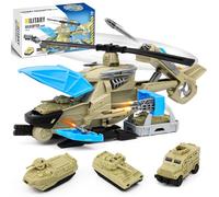Varrotoy Military Transport Helicopter Toy, Missile Launcher Army Toy Set with Military Vehicles, Transforming Helicopter Toy, Army Airplane Toy for Boys Girls Age 3+