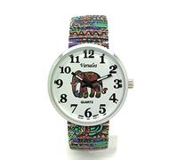 Varsales Animals Zoo Ocean Sea Beach Theme Women's Novelty Elegant Stretch Elastic Band Analog Quartz Fashion Watch, Elephant Design 1