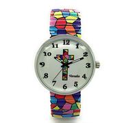 Varsales Education Job Work Occupation Passion Hobby Talent Hearts Religious Theme Women's Novelty Elegant Stretch Elastic Band Analog Quartz Fashion Watch, Cross Style 1