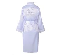 Varsany 1 White The Bride Personalised Luxury Satin Crystal Bridal Bathrobe - Handmade Wedding Kimono, Women's Dressing Gown - Bridesmaid Party Robes
