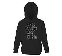 Varsany Black CLEAR 7-8 Years Girl's REARING UNICORN Personalised Hoodie Crystal Dance Horse Jumper Leotard Hoody(K)