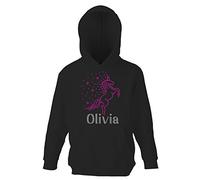 Varsany Black Pink 7-8 Years Girl's REARING UNICORN Personalised Hoodie Crystal Dance Horse Jumper Leotard Hoody(K)