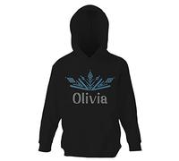 Varsany Blue Black 7-8 Girl's Crystallized Personalised Princess Tiara Hoodie Super Soft Cute Dance kids Hoody sweatshirt(K)