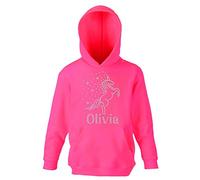 Varsany Fuschia CLEAR 5-6 Years Girl's REARING UNICORN Personalised Hoodie Crystal Dance Horse Jumper Leotard Hoody(K)