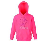 Varsany Fuschia Pink 9-10 Years Girl's REARING UNICORN Personalised Hoodie Crystal Dance Horse Jumper Leotard Hoody(K)