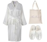 Varsany Ivory Rhinestone The Bride Satin Bathrobe + Spa Slipper + Tote Bag wedding Personalised day hen party gift set (3)