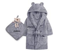 Varsany Personalised Baby Shower Robe Dressing Gown Gift Newborn Baby Clothes Boy Girl Bath Robe Pink/Blue/Grey Gifts Teddy Ears Embroidery Rhinestone 0-24 Months